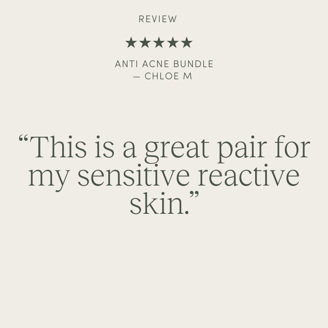 Positive review of Alivio Clay Mask and Anti-Aging Serum Bundle, highlighting its effectiveness in deep cleansing and skin rejuvenation for reactive and sensitive skin